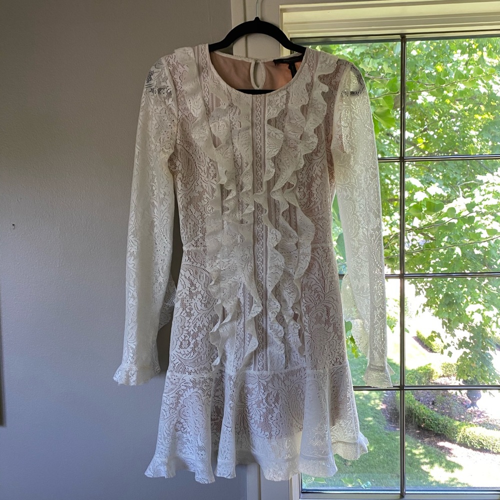 BCBG White Lace Ruffled Mini Dress